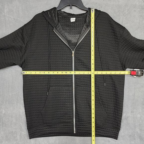 Quilted Knit Hooded Sweatshirt Hoodie Jacket Zip Up Long Sleeve Black Large - Picture 5 of 5